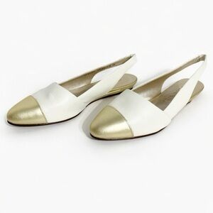 Connie Razzle Two Toned Leather Slingback Rounded Pointed Toe Slight Wedge 🟡⚪️